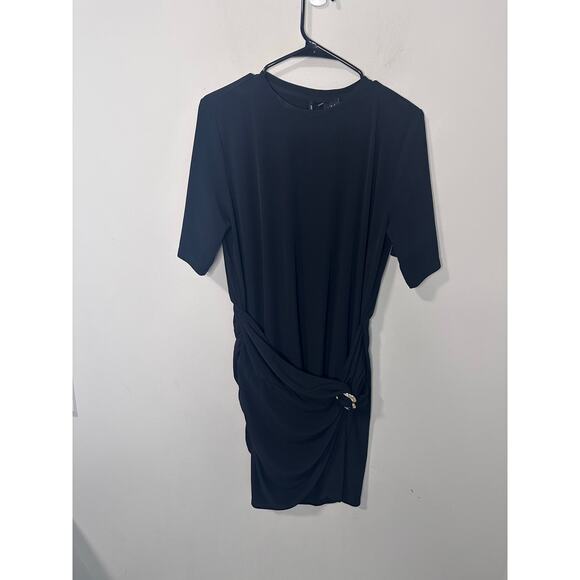 Marella Art.365 Arnes Draped Buckle-Embellished Mini Dress Black Size Large - Picture 3 of 7